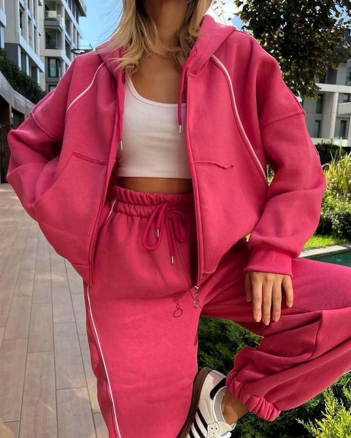 Fashion Sports Stripes Cardigan Hooded Suit Pants