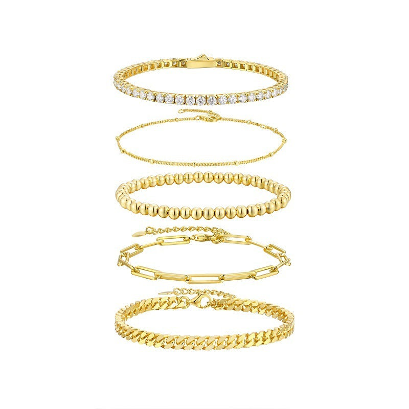 S925 Silver Gold Fashion 5-piece Stacked Bracelet