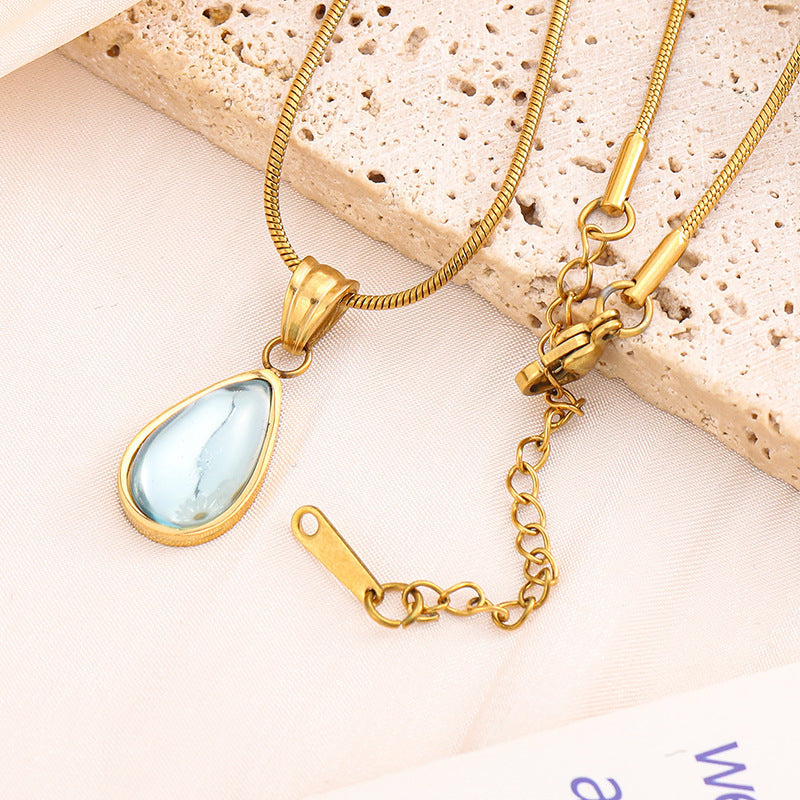 Clear Green Blue Water Drop Shape Ocean Pendant Necklace For Women