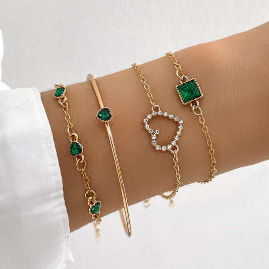 Elegant Emerald Square Rhinestone Bracelet