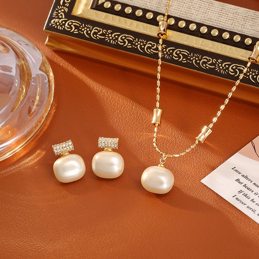 Sugar Pearl Bamboo Necklace High-end Simple Stud Earrings