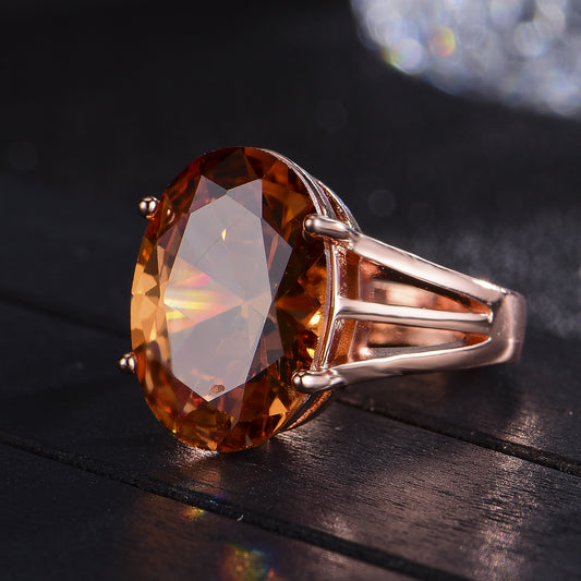 New European And American Oval Champagne-colored Zirconia Closed Ring