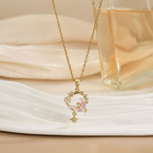 Micro-inlaid Zirconium Moon Ring Light Luxury Temperament Gorgeous Necklace For Women
